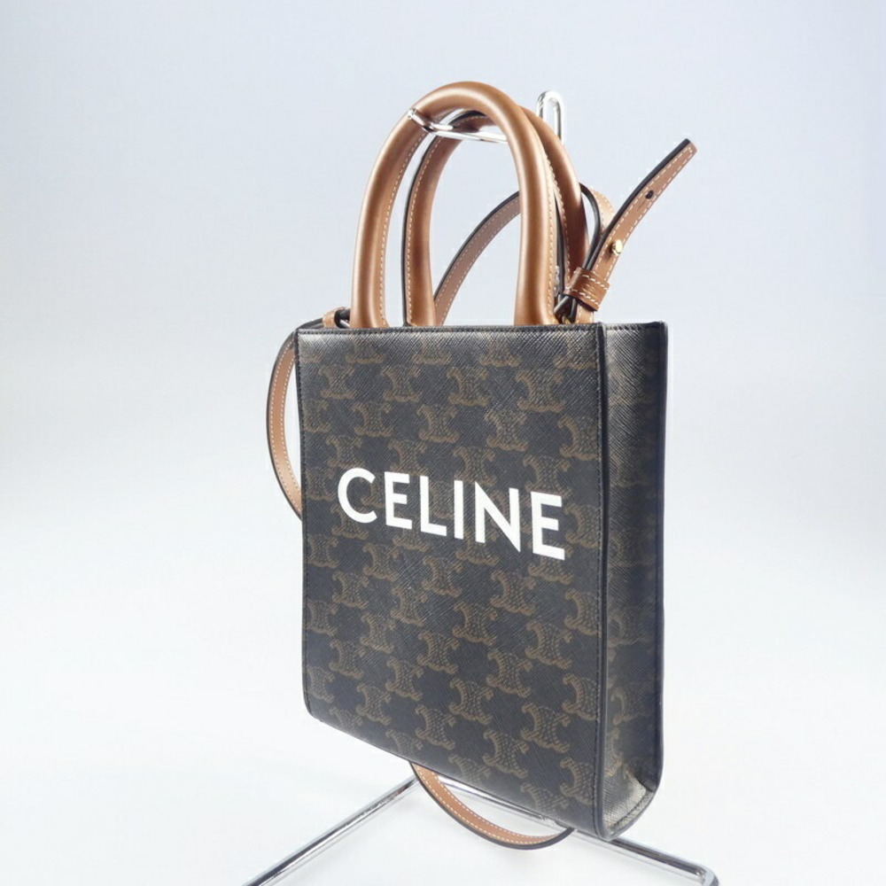Celine Vertical Cabas tote bag canvas tan leather Brown